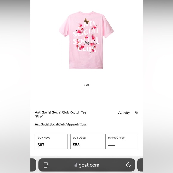 NWT Anti Social Social Club Kkoch Pink Tee ASSC - Picture 1 of 3